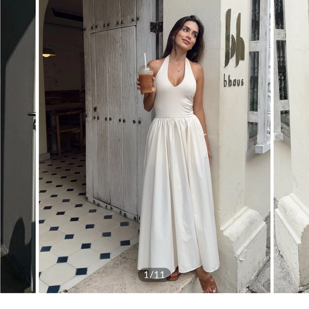 Commense Cream Halter Maxi Dress